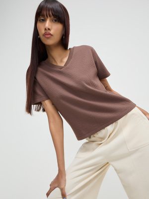 Studiofit Brown Ribbed Top
