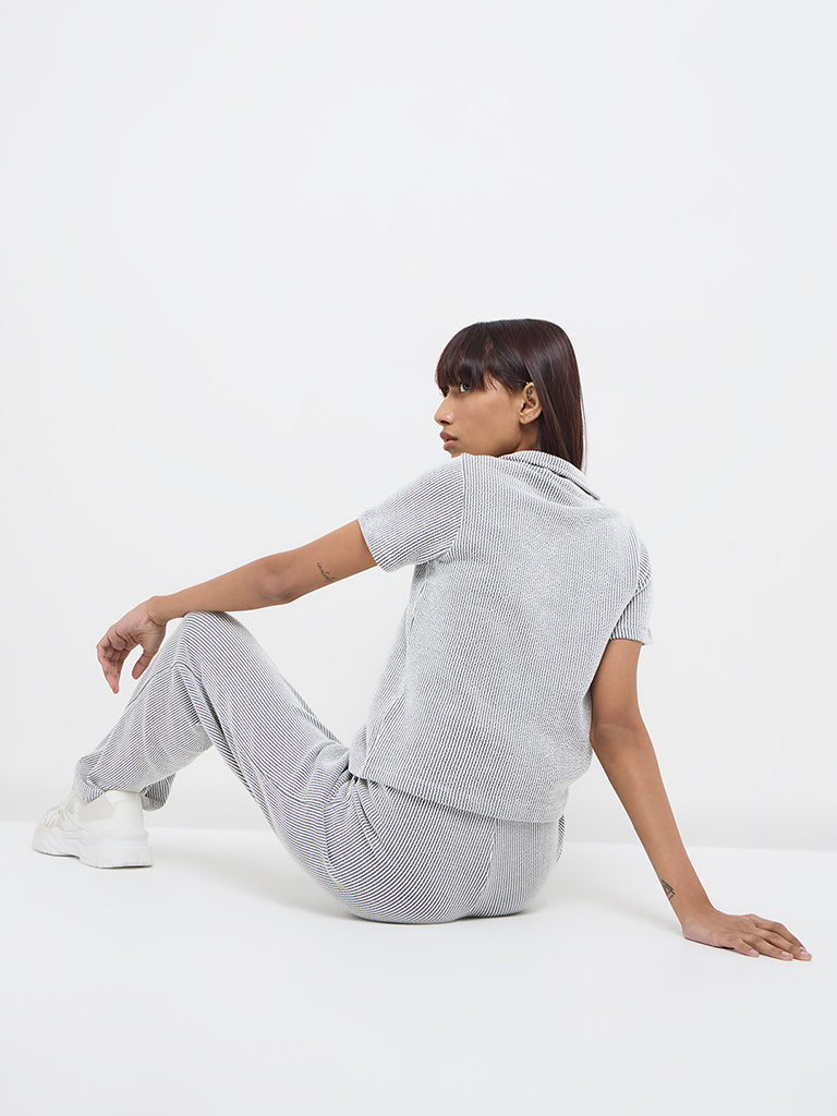 Studiofit Black & White Striped Cotton T-Shirt - Image 5