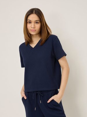 Studiofit Navy Seersucker T-Shirt