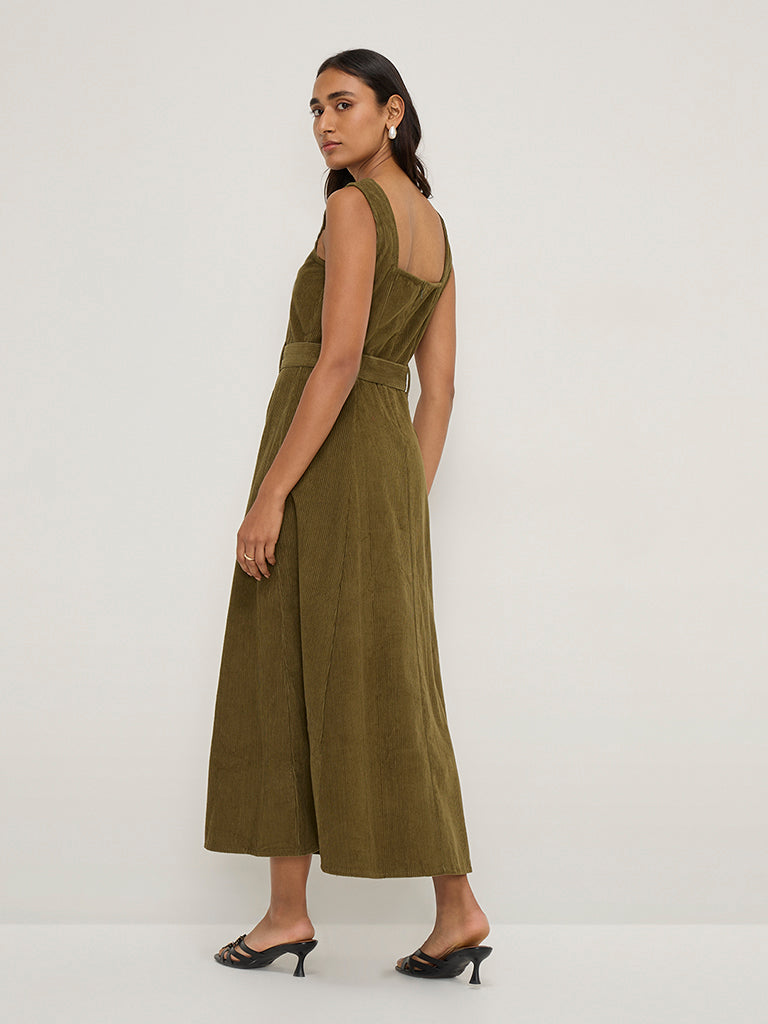 LOV Olive A-Line Denim Dress with Belt - Image 5