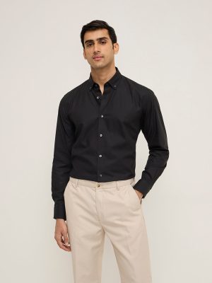 WES Formals Black Relaxed-Fit Cotton-Blend Shirt