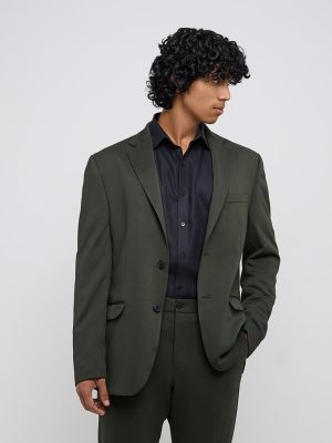 WES Formals Dark Green Slim-Fit Blazer