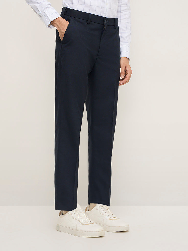 WES Formals Navy Relaxed-Fit Mid-Rise Trousers - Image 3