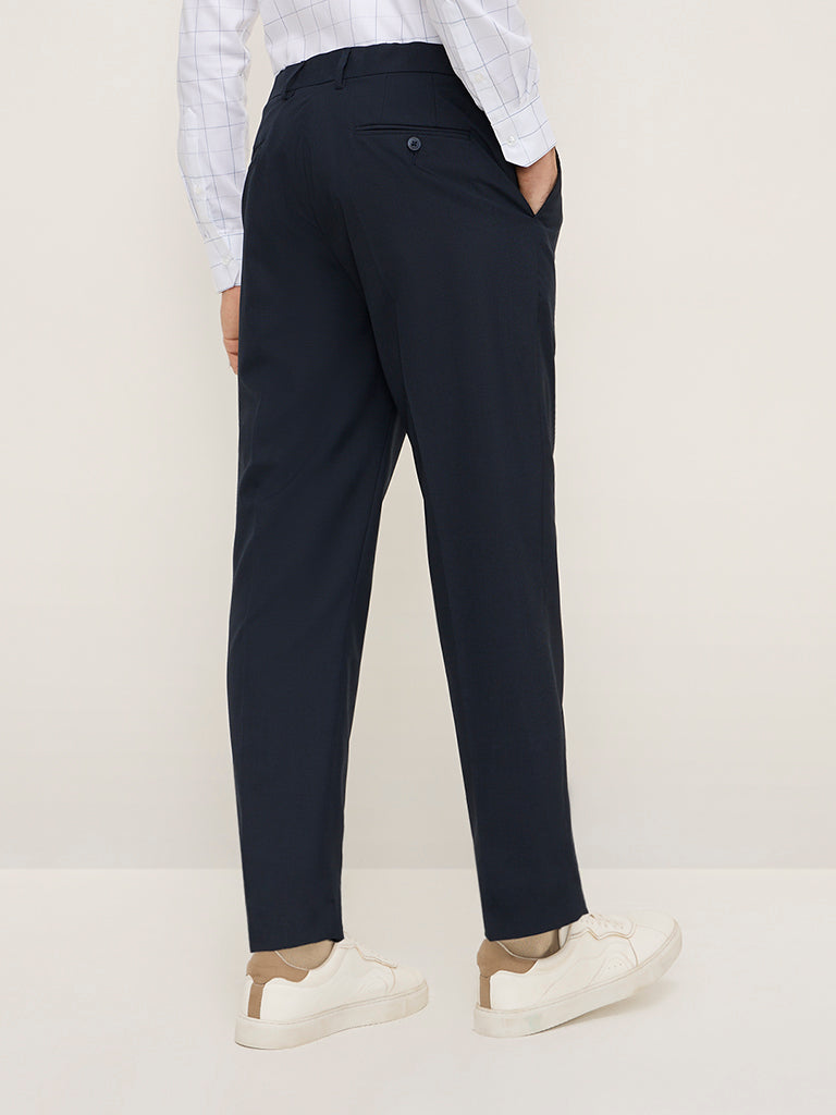 WES Formals Navy Relaxed-Fit Mid-Rise Trousers - Image 4