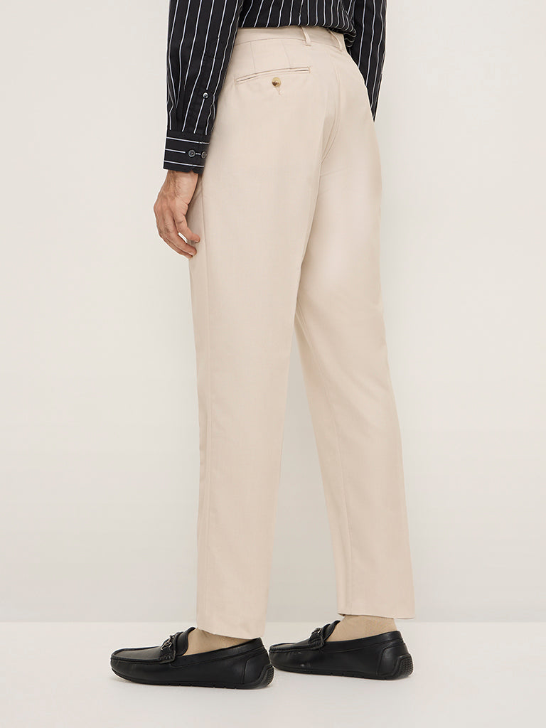 WES Formals Beige Relaxed-Fit Mid-Rise Trousers - Image 4