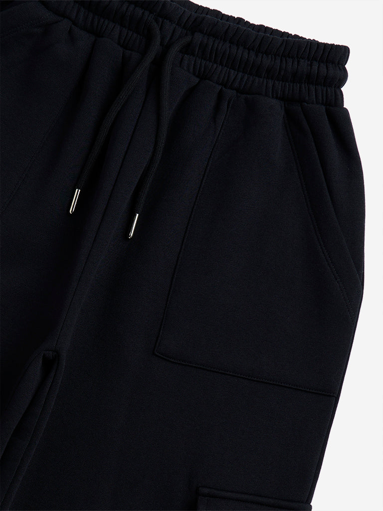 Y&F Kids Black Cargo-Style Mid-Rise Cotton-Blend Track Pants - Image 4