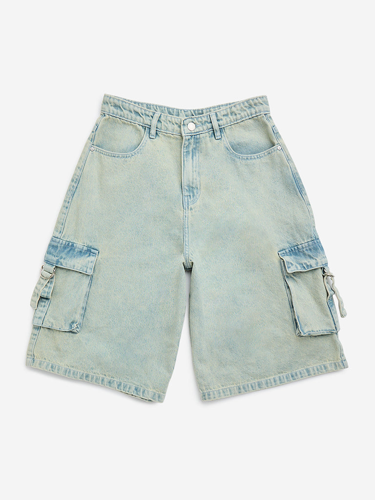 Y&F Kids Light Blue Cargo-Style Denim Shorts