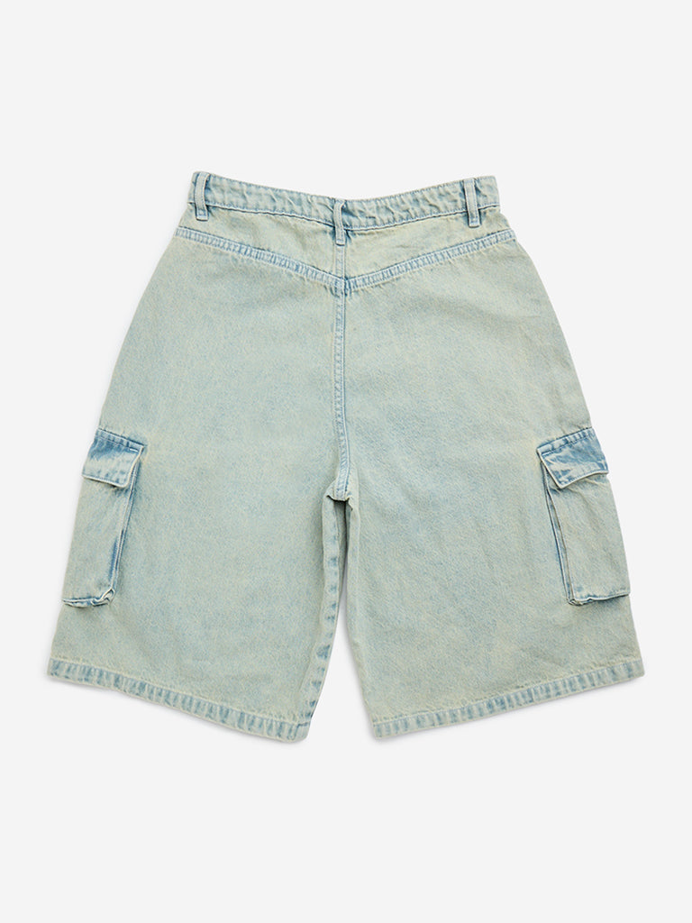 Y&F Kids Light Blue Cargo-Style Denim Shorts - Image 2