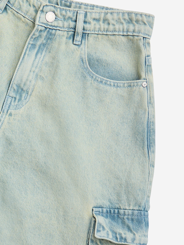 Y&F Kids Light Blue Cargo-Style Denim Shorts - Image 3