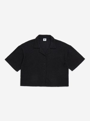 Y&F Kids Black Self-Textured Cotton-Blend Shirt