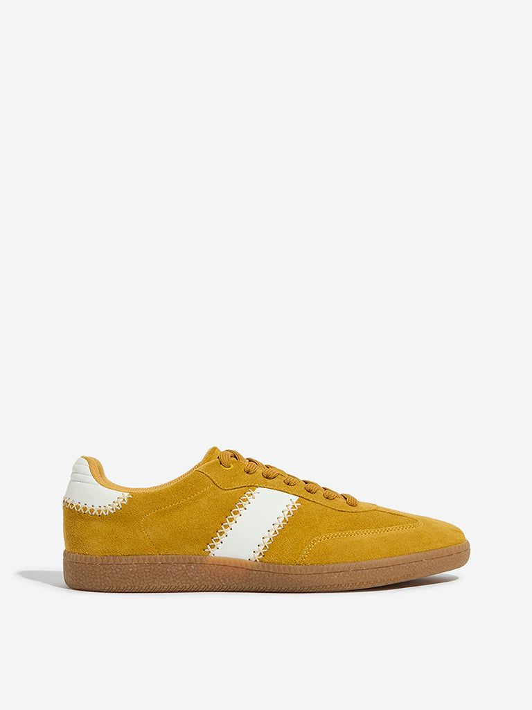 LUNA BLU Yellow Genuine Leather Cross Stitched Sneakers