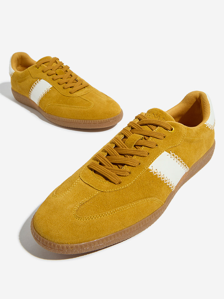 LUNA BLU Yellow Genuine Leather Cross Stitched Sneakers - Image 3