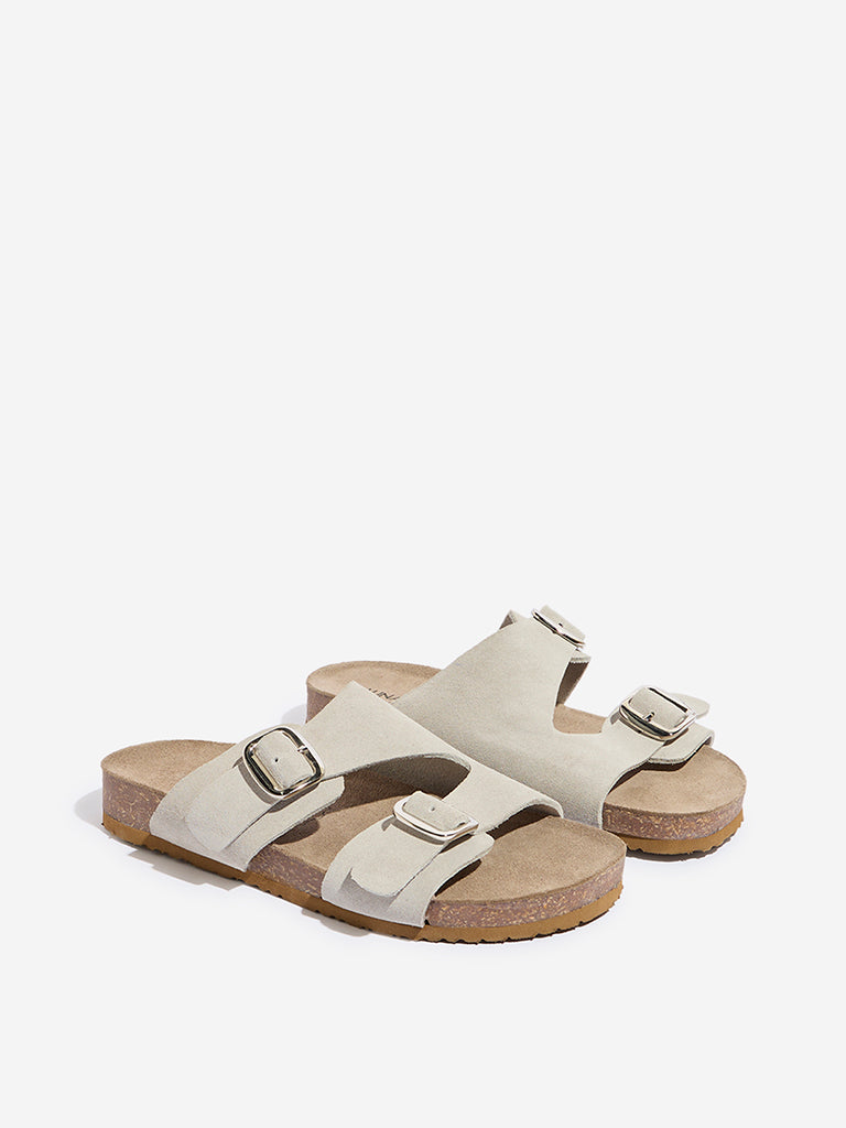 LUNA BLU Light Grey Double Belted Comfort Sandals - Image 2