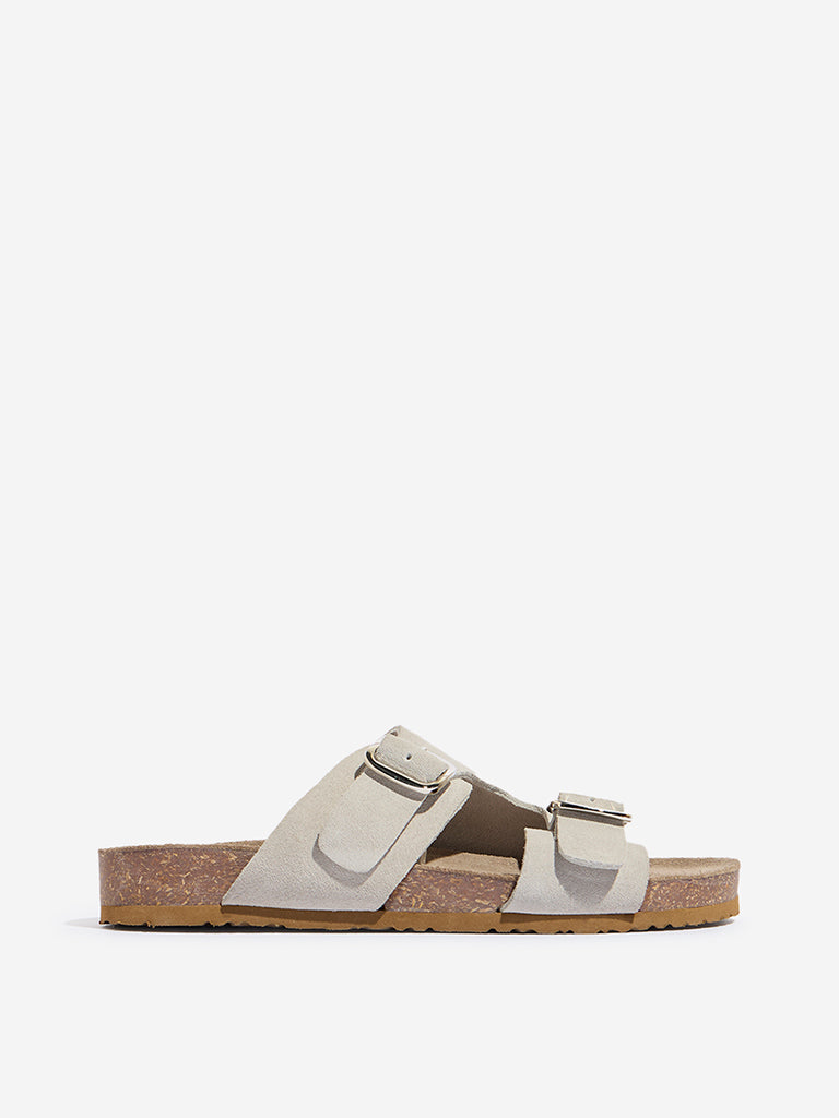 LUNA BLU Light Grey Double Belted Comfort Sandals