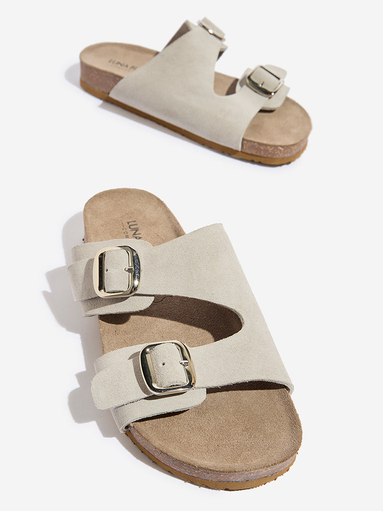 LUNA BLU Light Grey Double Belted Comfort Sandals - Image 3