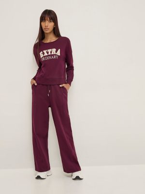 Studiofit Wine High-Rise Cotton Track Pants