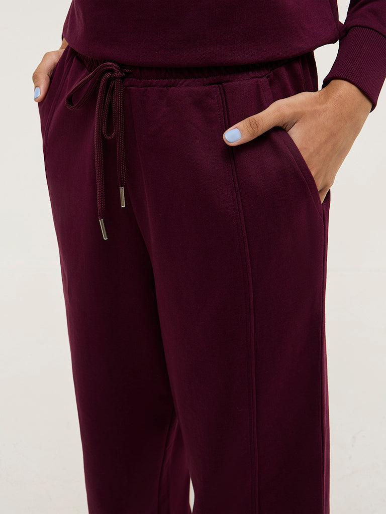 Studiofit Wine High-Rise Cotton Track Pants - Image 2