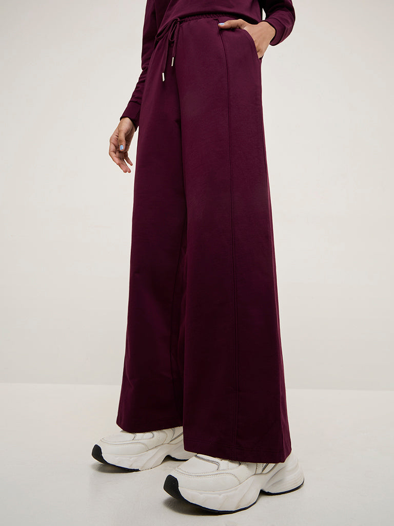 Studiofit Wine High-Rise Cotton Track Pants - Image 3