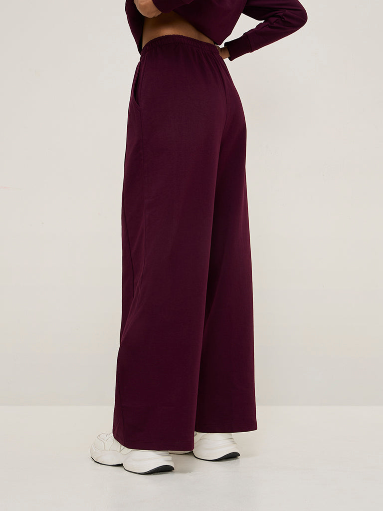 Studiofit Wine High-Rise Cotton Track Pants - Image 4