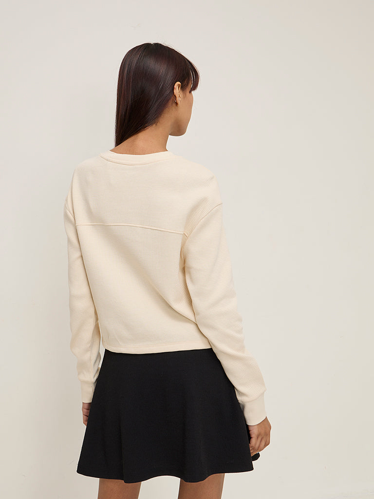 Studiofit Off-White Textured Cotton Sweatshirt - Image 4