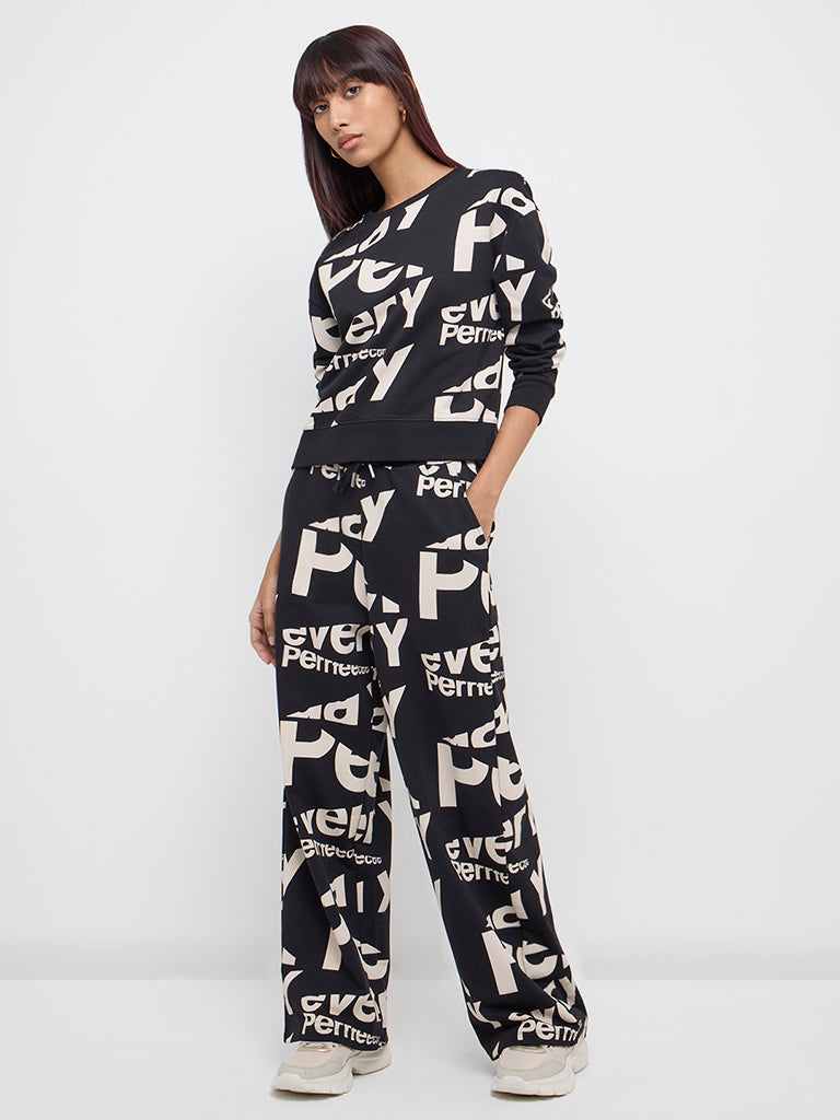 Studiofit Black Typographic Design Cotton Sweatshirt - Image 4