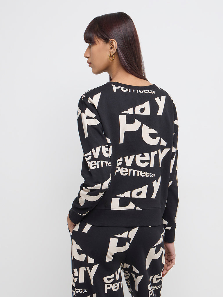 Studiofit Black Typographic Design Cotton Sweatshirt - Image 5