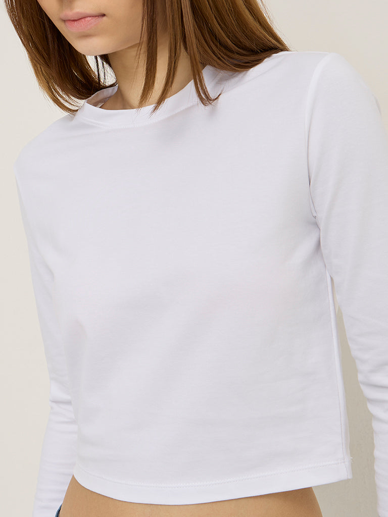 Nuon White Solid Cotton-Blend T-Shirt - Image 2