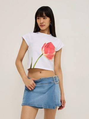 Nuon White Floral Patterned Cotton-Blend T-Shirt