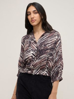 LOV Burgundy Animal Printed Shirt
