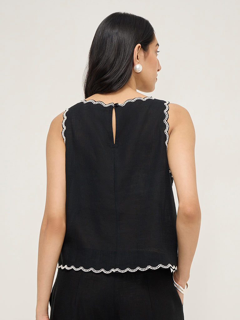 LOV Black Crochet-Detailed Top - Image 4