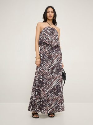 LOV Multicolour Animal Print Halter-Neck Maxi Dress