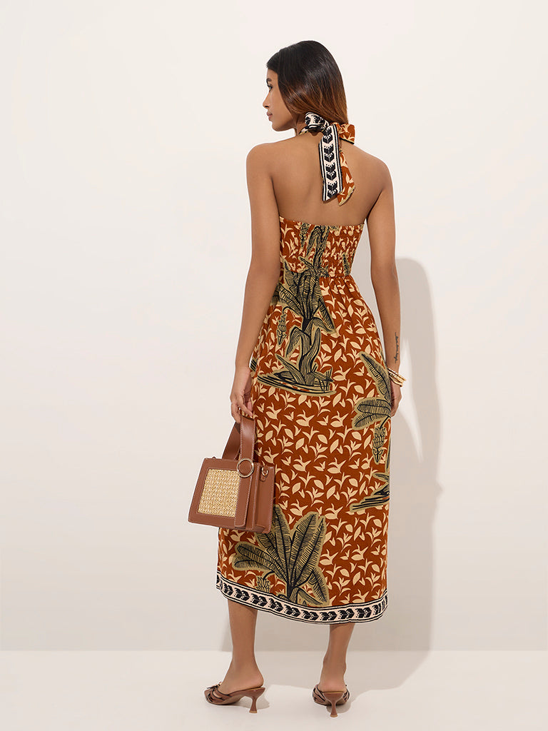 LOV Brown Tropical Printed A-Line Dress - Image 4