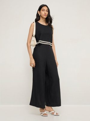 LOV Black Embroidered Jumpsuit