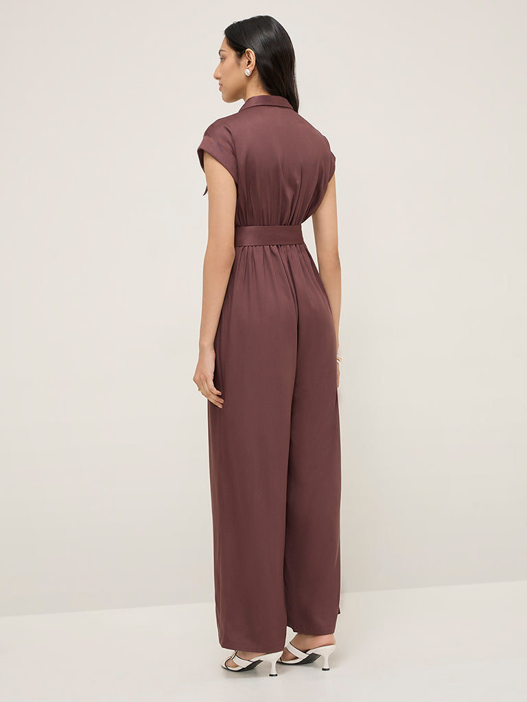 LOV Brown Belted Cotton Jumpsuit with Belt - Image 4