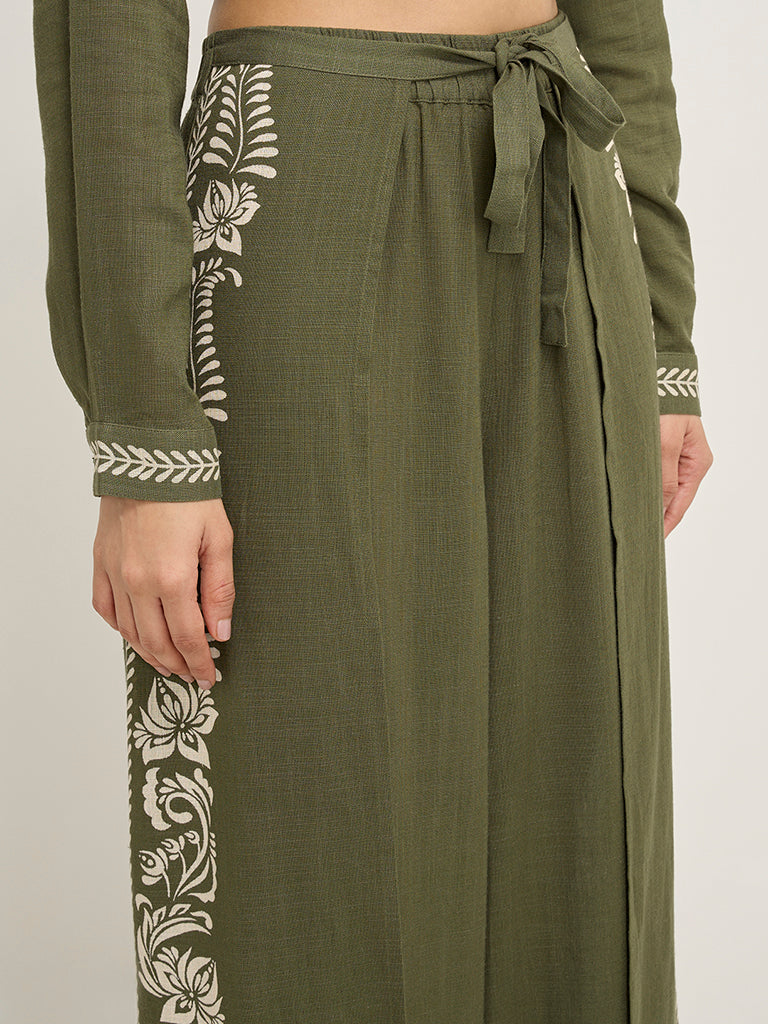 LOV Olive Floral Printed High-Rise Palazzos - Image 2