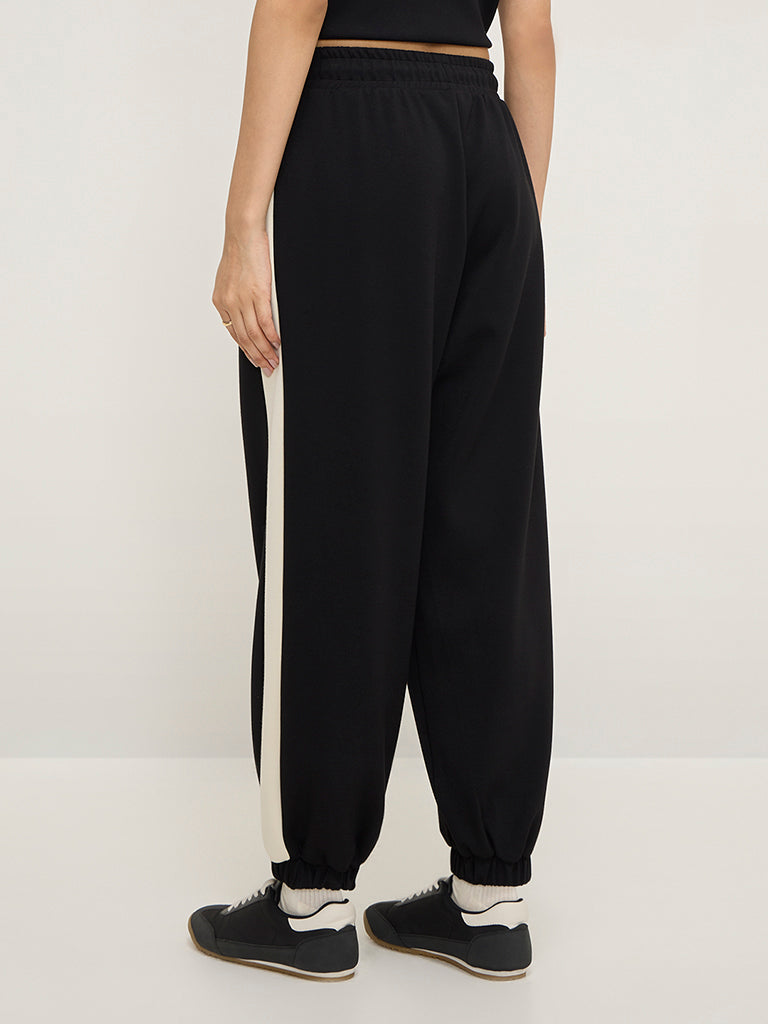 LOV Black Colour-Blocked High-Rise Joggers - Image 4