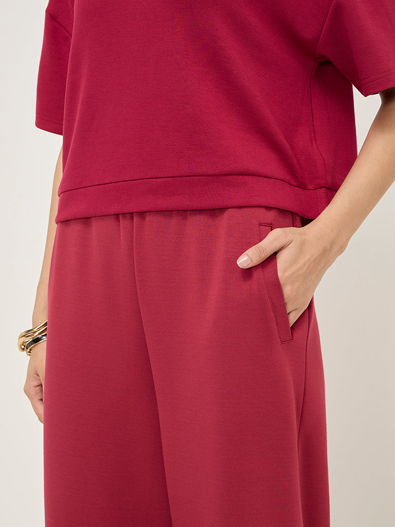 LOV Red Solid High-Rise Track Pants - Image 2