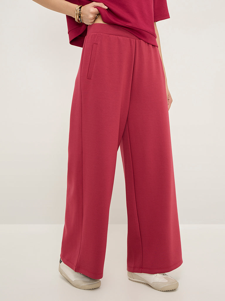 LOV Red Solid High-Rise Track Pants - Image 3