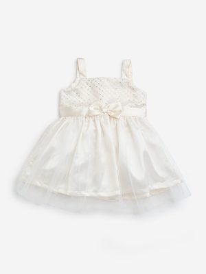 HOP Baby Off-White Bow Design A-Line Dress