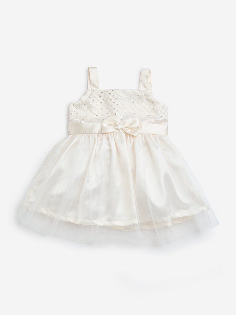 HOP Baby Off-White Bow Design A-Line Dress