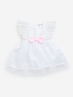 HOP Baby White Floral Embroidered Party Dress
