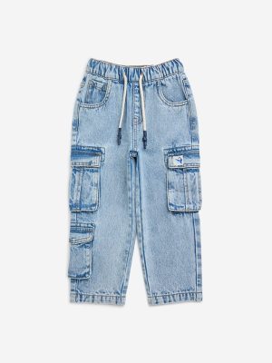 HOP Kids Light Blue Cargo-Style Relaxed-Fit Mid-Rise Jeans