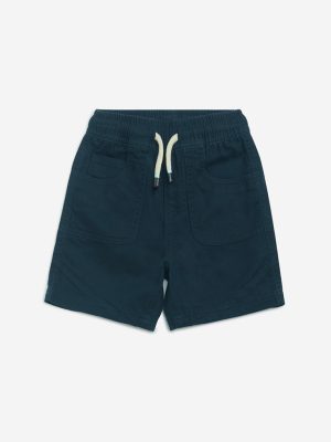 HOP Kids Navy Solid Mid-Rise Cotton Shorts