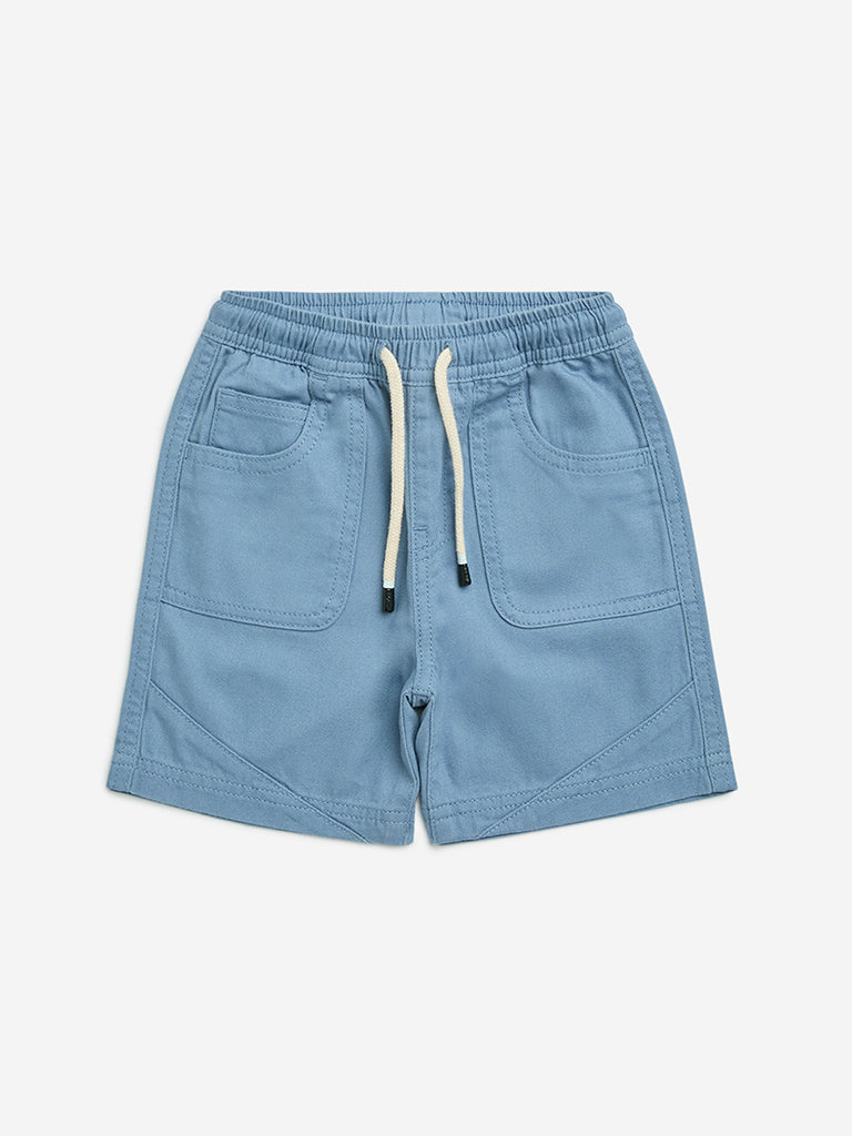 HOP Kids Light Blue Mid-Rise Cotton Shorts