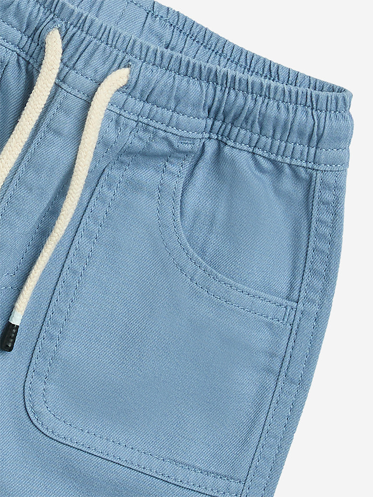 HOP Kids Light Blue Mid-Rise Cotton Shorts - Image 4