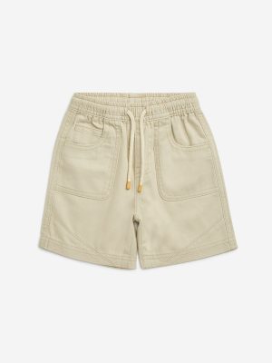 HOP Kids Cream Mid-Rise Cotton Shorts