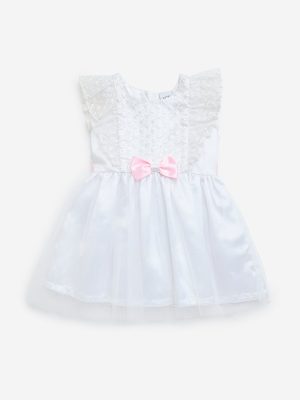 HOP Kids White Floral Embroidered Party Dress