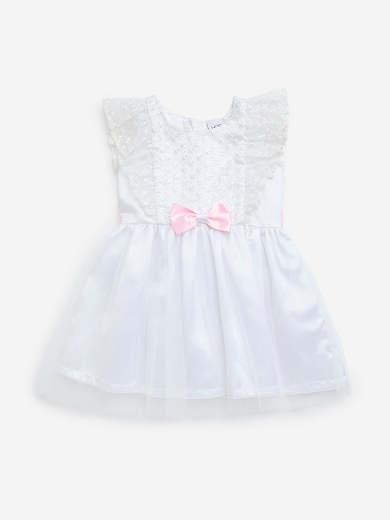 HOP Kids White Floral Embroidered Party Dress