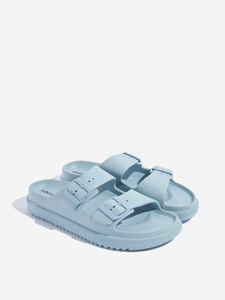 LUNA BLU Dusty Blue Double Band Slip-On Sandals - Image 2