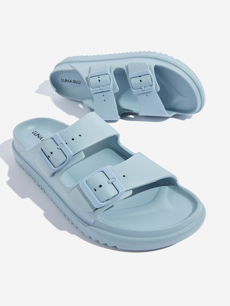 LUNA BLU Dusty Blue Double Band Slip-On Sandals - Image 3